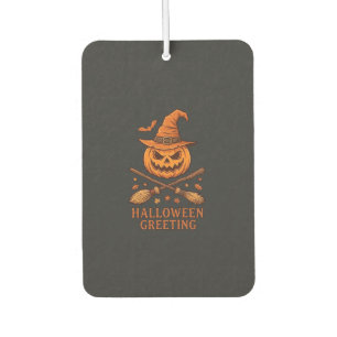 Halloween-Gruß-Kürbis-Hexenhut-gekreuzter Besen Autolufterfrischer