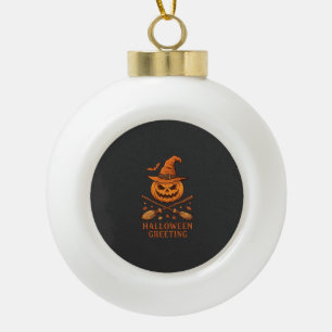 Halloween-Gruß-Kürbis-Hexenhut-gekreuzter Besen Keramik Kugel-Ornament