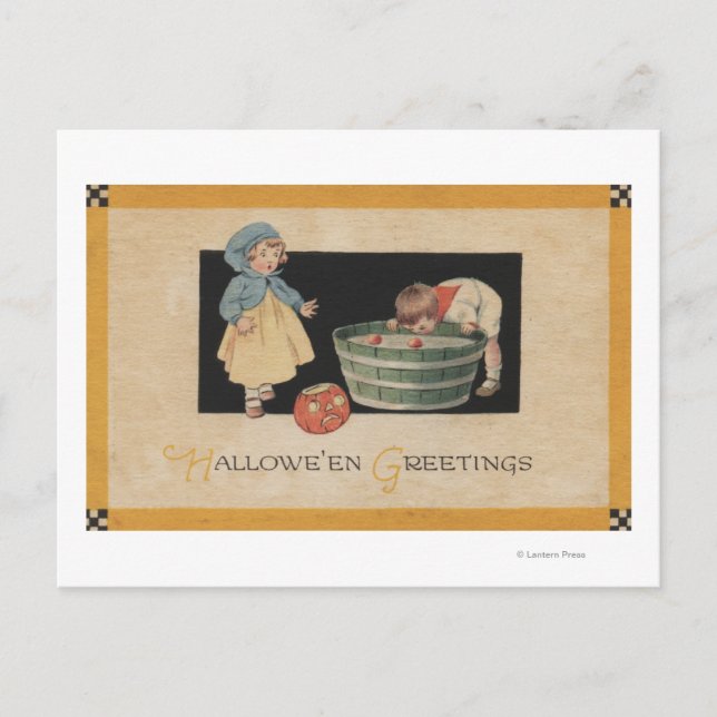 Halloween GrußBobbing für Äpfel Postkarte (Vorderseite)