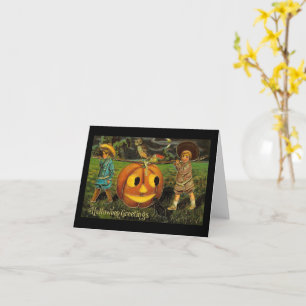 Halloween-Grüße Jungen Jack O Lantern Vintage Karte