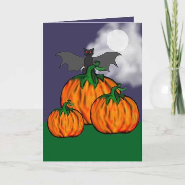 Halloween-Grüße-Karte von Pumpkin & Bat Karte (Vorderseite)
