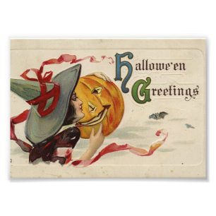 "Halloween Grüße" Kitschige skurrile Vintage-Karte Fotodruck