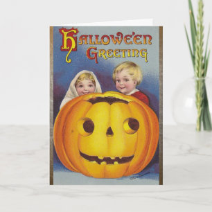 Halloween Grüße! Niedliche Kinder mit Pumpkin-Kart Karte