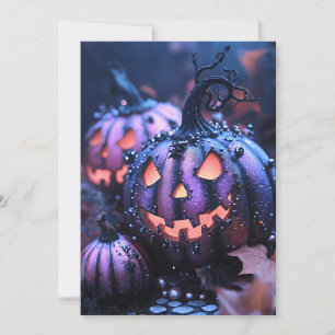 Halloween-Grußkarte für Schwarz und Lila Glitzer Einladung