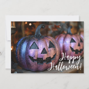 Halloween-Grußkarte für Schwarz und Lila Glitzer Einladung