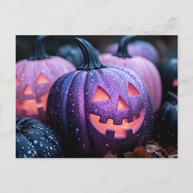 Halloween-Grußkarte für Schwarz und Lila Glitzer Postkarte (Vorderseite)