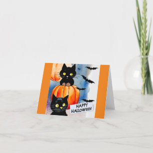 Halloween-Grußkarte mit Katzen und Fledermäusen Karte