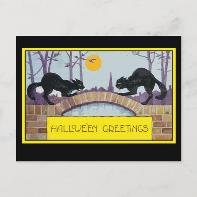 Halloween Grußkarte mit zwei schwarzen Katzen Postkarte (Vorderseite)