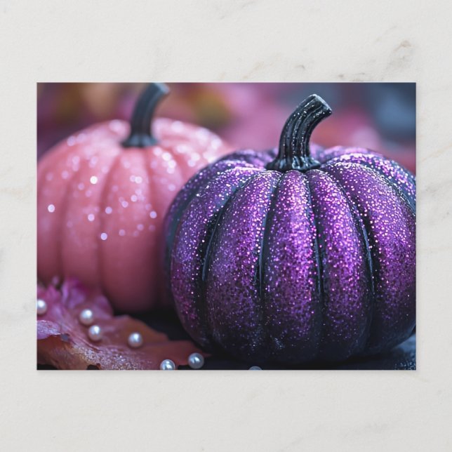 Halloween-Grußkarte, rosa und Lila Glitzer Postkarte (Vorderseite)