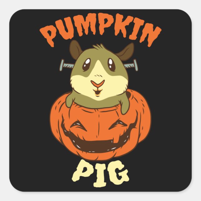 Halloween Guinea Pig Pumpkin Quadratischer Aufkleber (Vorderseite)