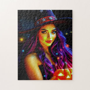 Halloween Gute Hexe mit Lila Haar Puzzle