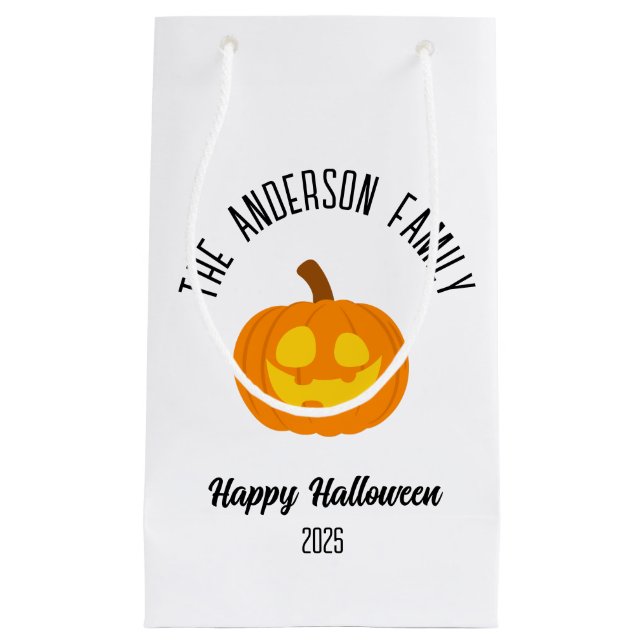 Halloween Gwer Pumpkin Face Personalisierter Name Kleine Geschenktüte (Vorderseite)