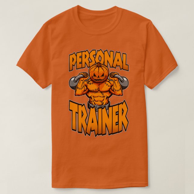 Halloween Gym Personal Trainer Pumpkin Kettlebell T-Shirt (Design vorne)