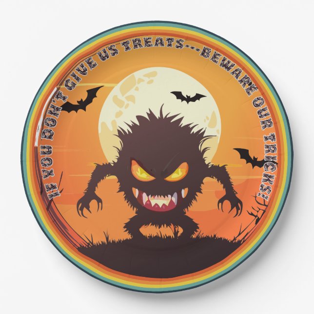 Halloween Hairy Little Monster Trick oder Trete Pappteller (Vorderseite)