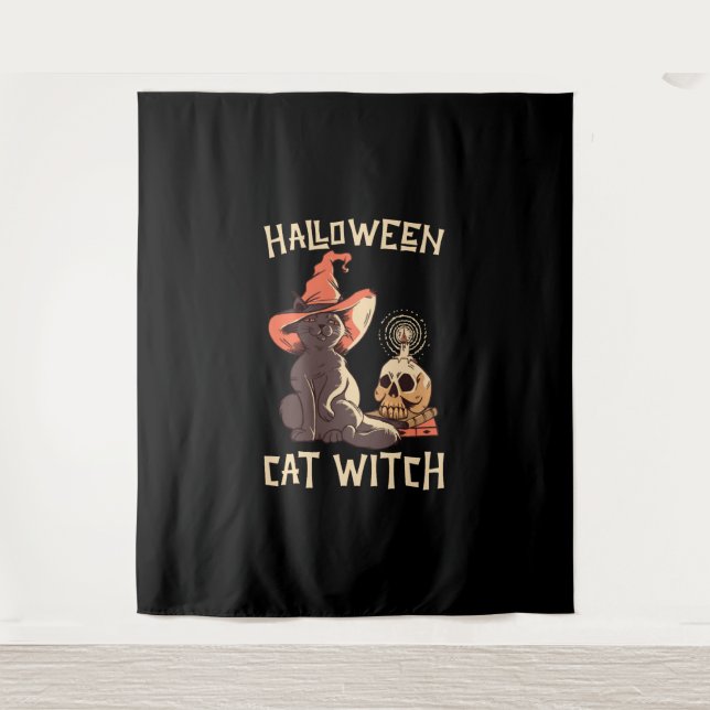 Halloween Halloween Cat Witch Wandteppich (Vorderseite)