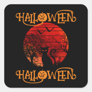 HALLOWEEN HALLOWEEN KATZE SCHWARZ GRUSELIGE FLEDER QUADRATISCHER AUFKLEBER