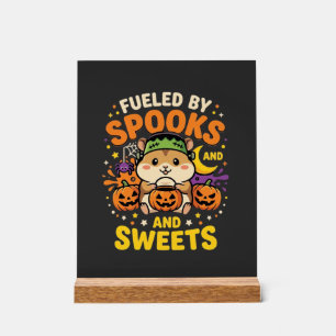 Halloween-Hamster, angefeuert von Spuk und Süßigke Acrylschild