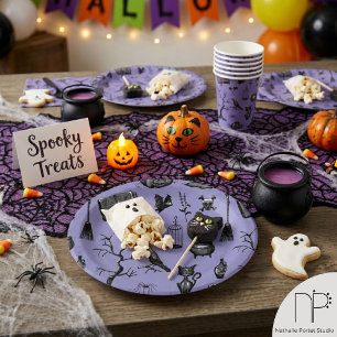Halloween Hand Gezeichnet Spooky Lila Paper Teller