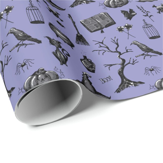Halloween Hand Gezeichnet Wrapping Paper Geschenkpapier (Rolleneckpunkt)