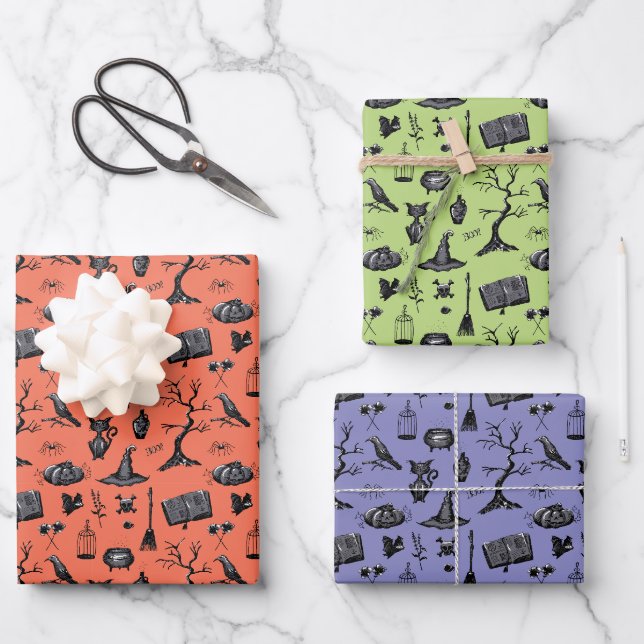 Halloween Hand Gezeichnet Wrapping Paper Sheets Geschenkpapier Set (Vorderseite)