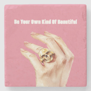 Halloween-Handtuch Rosa Nagellack Totenkopf-Ring Steinuntersetzer