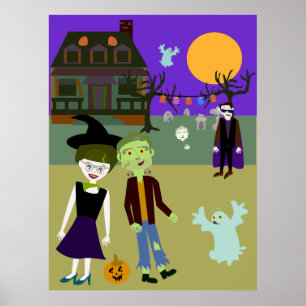 Halloween Hangout Fun Cartoon Art Design Poster