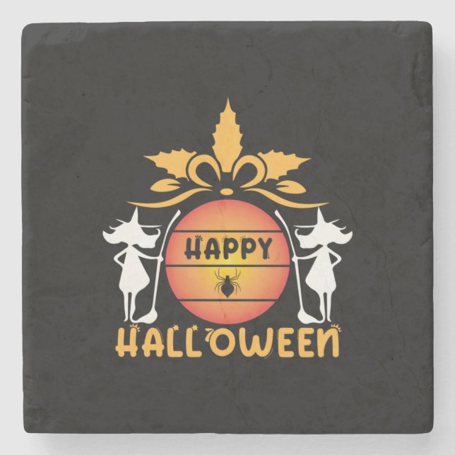 Halloween Happy Halloween Birthday Steinuntersetzer (Vorderseite)