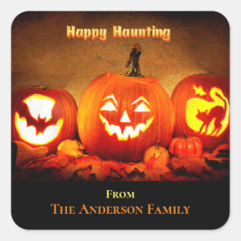 Halloween - Happy Haunting Pumpkins Quadratischer Aufkleber