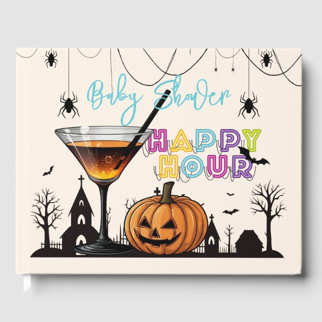 Halloween Happy Hour Pumpkin Cocktail Babydusche Gästebuch (Vorderseite)
