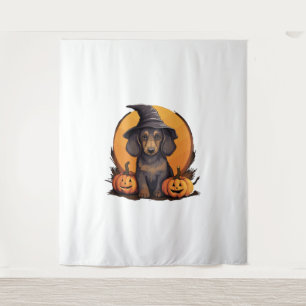 Halloween-Hat-Pumpkin-Dog-Dackel Wandteppich
