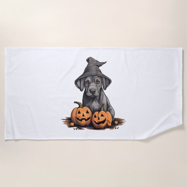 Halloween Hat Pumpkin Dog Great Dane Strandtuch (Vorderseite)