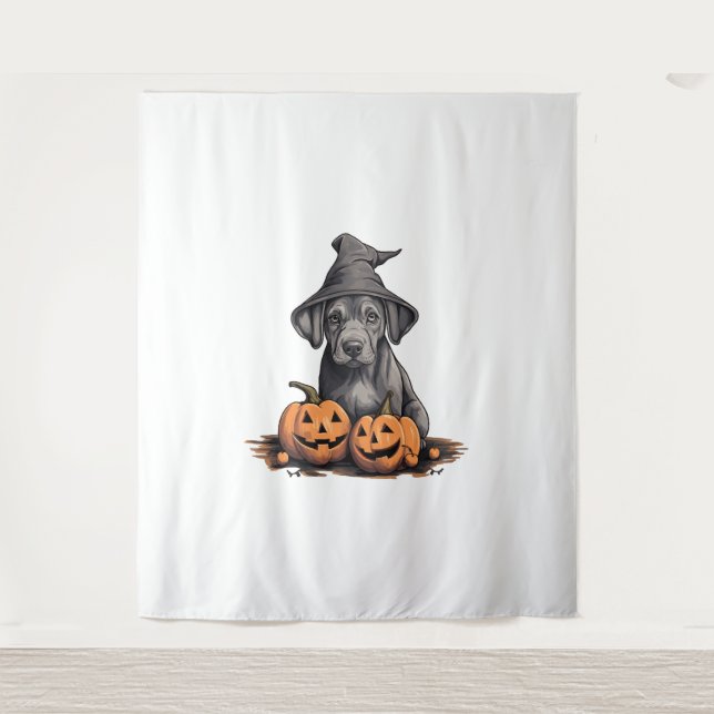 Halloween Hat Pumpkin Dog Great Dane Wandteppich (Vorderseite)