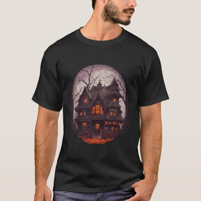 Halloween Haunted House Extremely Gouache Illustra T-Shirt (Vorderseite)