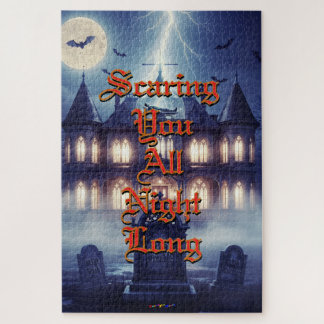 Halloween-Haus mit Frankie, dunkelblau Puzzle