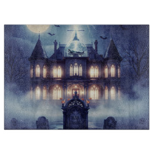 Halloween-Haus mit Frankie, dunkelblau  Schneidebrett