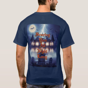 Halloween-Haus mit Frankie, dunkelblau T-Shirt