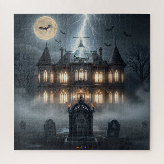 Halloween-Haus mit Frankie, dunkelgrau Puzzle