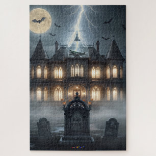 Halloween-Haus mit Frankie, dunkelgrau Puzzle