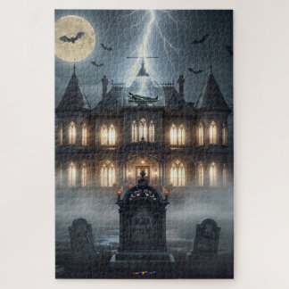 Halloween-Haus mit Frankie, dunkelgrau Puzzle