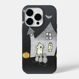 Halloween-Haus, schwarze Katzen, Fledermäuse, Kürb iPhone 14 Pro Hülle