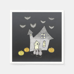 Halloween-Haus, schwarze Katzen, Fledermäuse, Kürb Serviette