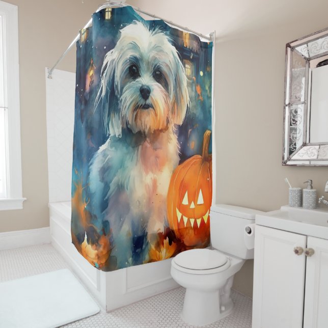 Halloween Havanese mit Pumpkins Beängstigend Duschvorhang (Beispiel)