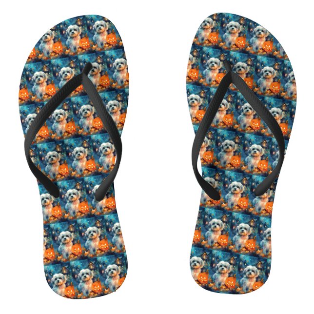 Halloween Havanese mit Pumpkins Beängstigend Flip Flops (Fußbett)