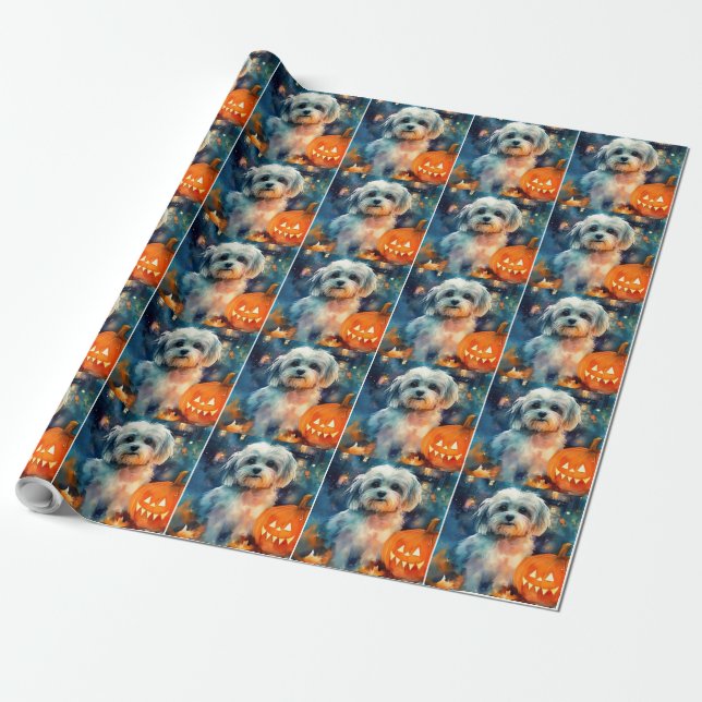 Halloween Havanese mit Pumpkins Beängstigend Geschenkpapier (Ungerollt)