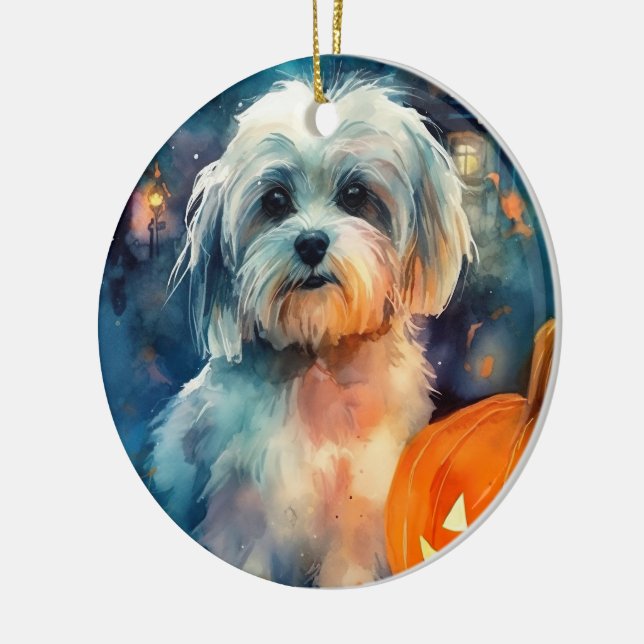 Halloween Havanese mit Pumpkins Beängstigend Keramik Ornament (Links)