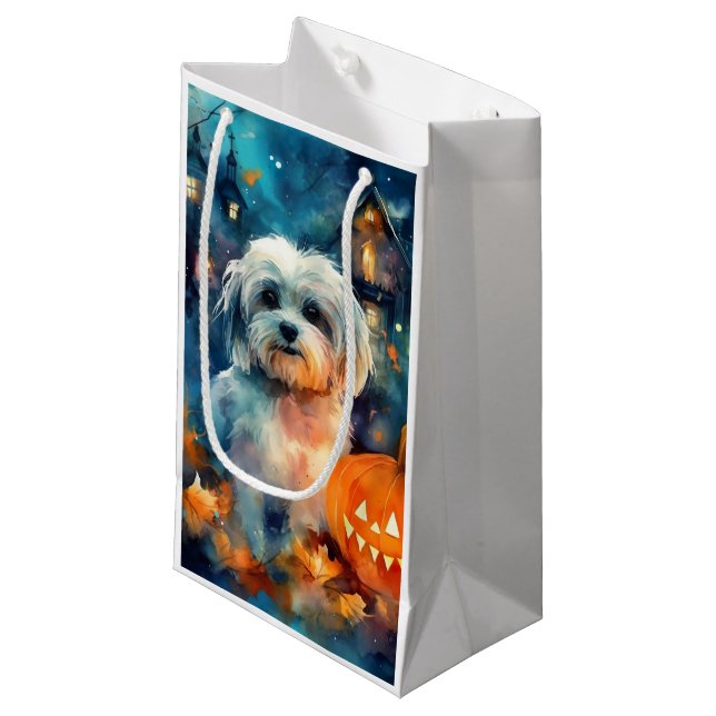Halloween Havanese mit Pumpkins Beängstigend Kleine Geschenktüte (Vorderseite Schrägansicht)