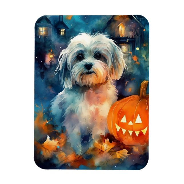 Halloween Havanese mit Pumpkins Beängstigend Magnet (Vertikal)