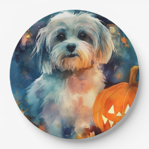 Halloween Havanese mit Pumpkins Beängstigend Pappteller