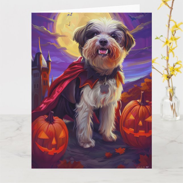 Halloween Havanese Vampire Pumpkins Beängstigend Karte (Gelbe Blume)