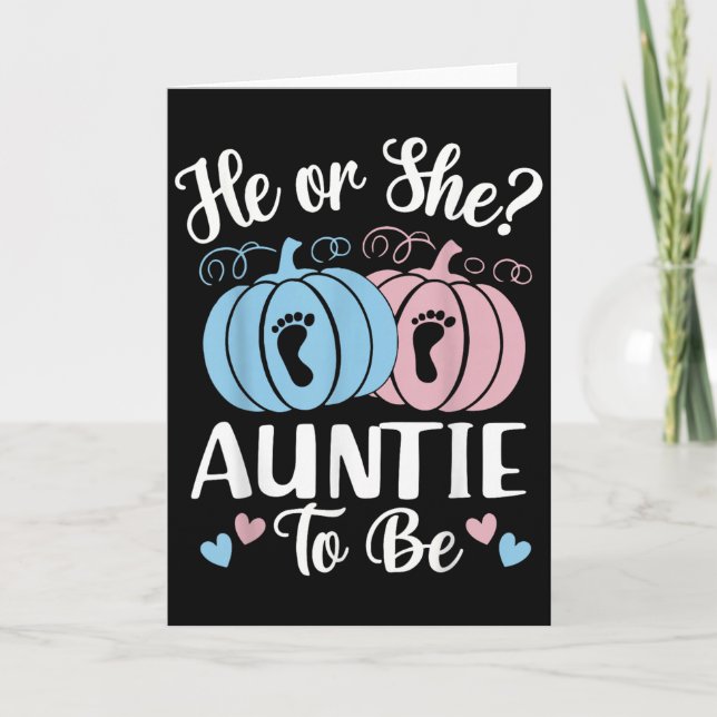 Halloween He Or She Auntie To Be Pumpkin Gender Re Karte (Vorderseite)